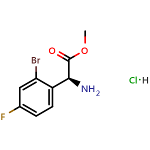 Chemical structure of Methyl (2S)-2-amino-2-(2-bromo-4-fluorophenyl)acetate hydrochloride , CAS 1391408-13-1, AChemBlock U110513