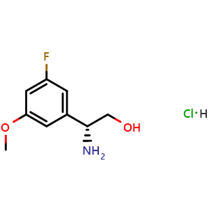 Chemical structure of (2R)-2-amino-2-(5-fluoro-3-methoxyphenyl)ethan-1-ol hydrochloride , CAS 2566170-14-5, AChemBlock U110543
