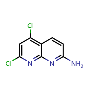 Chemical structure of 5,7-Dichloro-1,8-naphthyridin-2-amine , CAS 131998-24-8, AChemBlock U110563