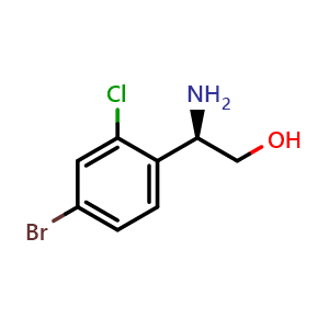 Chemical structure of (2R)-2-amino-2-(4-bromo-2-chlorophenyl)ethan-1-ol , CAS 1213117-06-6, AChemBlock U110578