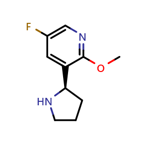 Chemical structure of 3-((2R)pyrrolidin-2-yl)-5-fluoro-2-methoxypyridine , CAS 1213093-30-1, AChemBlock U110606