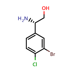 Chemical structure of (2S)-2-amino-2-(3-bromo-4-chlorophenyl)ethan-1-ol , CAS 1272734-29-8, AChemBlock U110615
