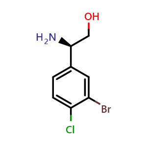 Chemical structure of (2R)-2-amino-2-(3-bromo-4-chlorophenyl)ethan-1-ol , CAS 1272745-05-7, AChemBlock U110617