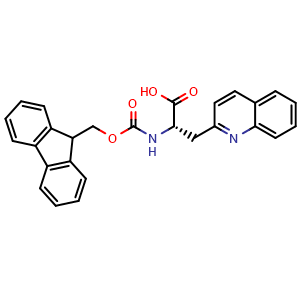 Chemical structure of (2S)-2-(9H-fluoren-9-ylmethoxycarbonylamino)-3-quinolin-2-ylpropanoic acid , CAS 214852-56-9, AChemBlock U110620