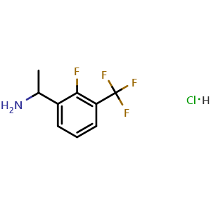 Chemical structure of 1-[2-Fluoro-3-(trifluoromethyl)phenyl]ethan-1-amine hydrochloride , CAS 1373865-76-9, AChemBlock U110637