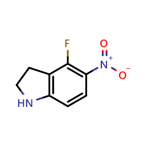 Chemical structure of 4-Fluoro-5-nitro-2,3-dihydro-indole , CAS 1003858-68-1, AChemBlock U110754