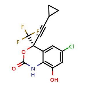 Chemical structure of (S)-6-chloro-4-(cyclopropylethynyl)-8-hydroxy-4-(trifluoromethyl)-1,4-dihydro-2H-benzo[d][1,3]oxazin-2-one , CAS 205754-33-2, AChemBlock U110758