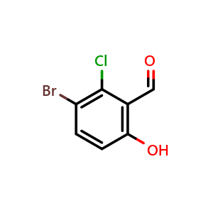 Chemical structure of 3-Bromo-2-chloro-6-hydroxy-benzaldehyde , CAS 1427373-68-9, AChemBlock U110863
