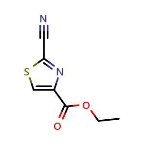 Chemical structure of Ethyl 2-cyano-1,3-thiazole-4-carboxylate , CAS 73956-19-1, AChemBlock U110896