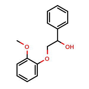 Chemical structure of 2-(2-Methoxyphenoxy)-1-phenylethanol , CAS 18065-04-8, AChemBlock U110909