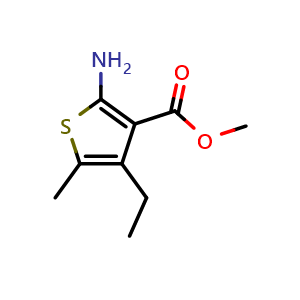 Chemical structure of Methyl 2-amino-4-ethyl-5-methylthiophene-3-carboxylate , CAS 4815-25-2, AChemBlock U110914