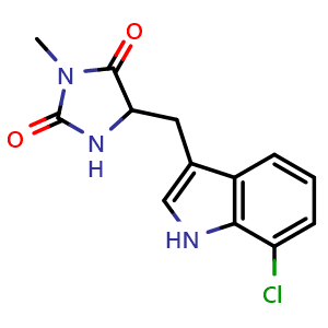 Chemical structure of 5-((7-Chloro-1H-indol-3-yl)methyl)-3-methyl-2,4-imidazolidinedione , CAS 852391-15-2, AChemBlock U127314