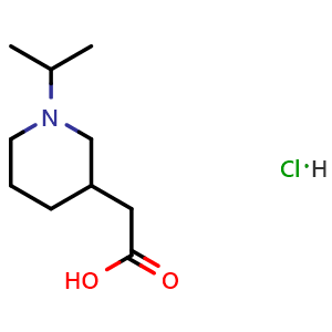 Chemical structure of 2-[1-(propan-2-yl)piperidin-3-yl]acetic acid hydrochloride , CAS 1803611-99-5, AChemBlock U127341