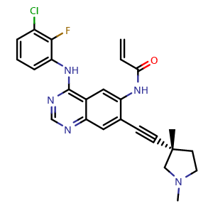 Chemical structure of (S)-N-(4-((3-chloro-2-fluorophenyl)amino)-7-((1,3-dimethylpyrrolidin-3-yl)ethynyl)quinazolin-6-yl)acrylamide , CAS 2607829-00-3, AChemBlock U127345