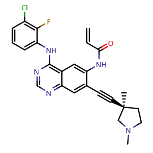 Chemical structure of (R)-N-(4-((3-chloro-2-fluorophenyl)amino)-7-((1,3-dimethylpyrrolidin-3-yl)ethynyl)quinazolin-6-yl)acrylamide , CAS 2607828-99-7, AChemBlock U127346