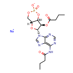 Chemical structure of N6,2'-O-Dibutyryladenosine 3',5'-cyclic monophosphate sodium salt , CAS 16980-89-5, AChemBlock U127350