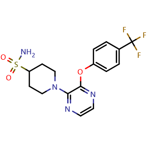 Chemical structure of 1-[3-(4-Trifluoromethyl-phenoxy)-pyrazin-2-yl]-piperidine-4-sulfonic acid amide , CAS 2665662-82-6, AChemBlock U127366