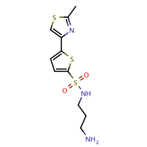 Chemical structure of N-(3-aminopropyl)-5-(2-methylthiazol-4-yl)thiophene-2-sulfonamide , CAS 215655-18-8, AChemBlock U127367
