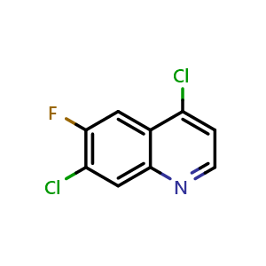 Chemical structure of 4,7-Dichloro-6-fluoro-quinoline , CAS 194093-18-0, AChemBlock U127394