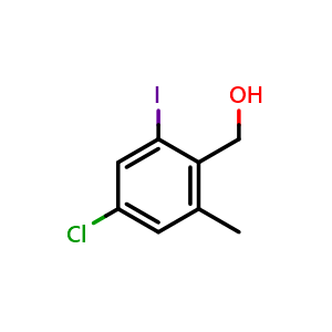 Chemical structure of (4-Chloro-2-iodo-6-methyl-phenyl)-methanol , CAS 2385516-33-4, AChemBlock U127401
