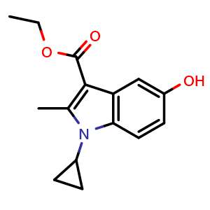 Chemical structure of ethyl 1-cyclopropyl-5-hydroxy-2-methyl-1H-indole-3-carboxylate , CAS 301173-79-5, AChemBlock U127409