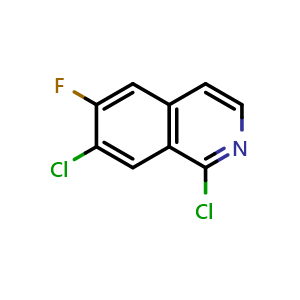 Chemical structure of 1,7-Dichloro-6-fluoro-isoquinoline , CAS 923021-49-2, AChemBlock U127429