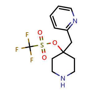 Chemical structure of 4-(pyridin-2-ylmethyl)piperidin-4-ol trifluoromethanesulfonate , CAS 2665664-74-2, AChemBlock U127443