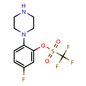 Chemical structure of 5-fluoro-2-(piperazin-1-yl)phenol trifluoromethanesulfonate , CAS 2665663-02-3, AChemBlock U127444