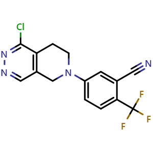 Chemical structure of 5-(1-chloro-7,8-dihydropyrido[3,4-d]pyridazin-6(5H)-yl)-2-(trifluoromethyl)benzonitrile , CAS 2665661-09-4, AChemBlock U127456