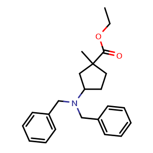 Chemical structure of 3-Dibenzylamino-1-methyl-cyclopentanecarboxylic acid ethyl ester , CAS 2665660-72-8, AChemBlock U127470