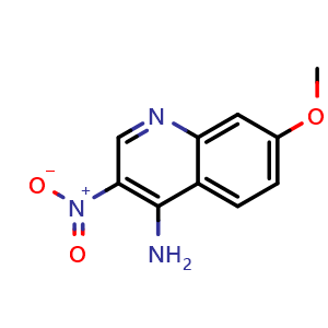 Chemical structure of 7-Methoxy-3-nitro-quinolin-4-ylamine , CAS 1026792-04-0, AChemBlock U127487