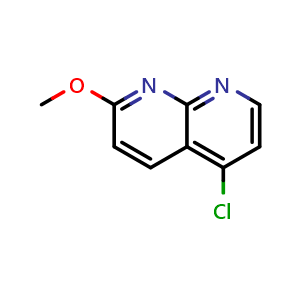 Chemical structure of 5-Chloro-2-methoxy-[1,8]naphthyridine , CAS 2289740-41-4, AChemBlock U127488
