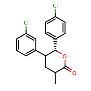 Chemical structure of (6R)-5-(3-chlorophenyl)-6-(4-chlorophenyl)-3-methyltetrahydro-2H-pyran-2-one , CAS 2665069-72-5, AChemBlock U127491