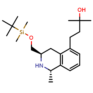 Chemical structure of 4-[(1S,3R)-3-[[tert-butyl(dimethyl)silyl]oxymethyl]-1-methyl-1,2,3,4-tetrahydroisoquinolin-5-yl]-2-methyl-butan-2-ol , CAS 1638668-30-0, AChemBlock U127531