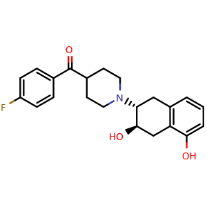 Chemical structure of (1-((2R,3R)-3,5-dihydroxy-1,2,3,4-tetrahydronaphthalen-2-yl)piperidin-4-yl)(4-fluorophenyl)methanone , CAS 1800493-09-7, AChemBlock U127537