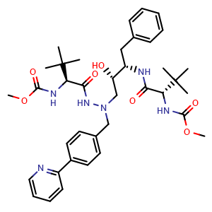 Chemical structure of methyl N-[(2S)-1-[[(2S,3S)-3-hydroxy-4-[[[(2S)-2-(methoxycarbonylamino)-3,3-dimethylbutanoyl]amino]-[(4-pyridin-2-ylphenyl)methyl]amino]-1-phenylbutan-2-yl]amino]-3,3-dimethyl-1-oxobutan-2-yl]carbamate , CAS 198904-31-3, AChemBlock U127538