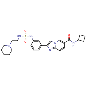 Chemical structure of N-cyclobutyl-2-(3-((N-(2-(piperidin-1-yl)ethyl)sulfamoyl)amino)phenyl)imidazo[1,2-a]pyridine-6-carboxamide , CAS 2597186-19-9, AChemBlock U127544