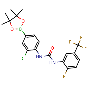 Chemical structure of 1-(2-chloro-4-(4,4,5,5-tetramethyl-1,3,2-dioxaborolan-2-yl)phenyl)-3-(2-fluoro-5-(trifluoromethyl)phenyl)urea , CAS 939968-32-8, AChemBlock U127546