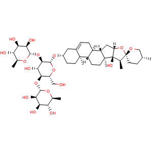 Chemical structure of (2S,2'S,3R,3'R,4R,4'R,5R,5'R,6S,6'S)-6,6'-(((2R,3R,4S,5S,6R)-4-hydroxy-2-(((4S,5'R,6aR,6bS,8aS,8bS,9S,10R,11aS,12aS,12bR)-8b-hydroxy-5',6a,8a,9-tetramethyl-1,3,3',4,4',5,5',6,6a,6b,6',7,8,8a,8b,9,11a,12,12a,12b-icosahydrospiro[naphtho[2',1':4,5]inden.. , CAS 55916-52-4, AChemBlock U127548