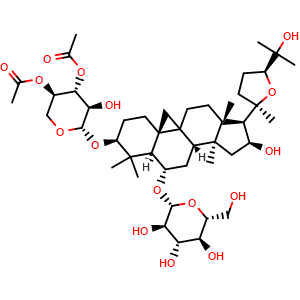 Chemical structure of beta-d-glucopyranoside, (3beta,6alpha,16beta,20r,24s)-3-[(3,4-di-o-acetyl-beta-d-xylopyranosyl)oxy]-20,24-epoxy-16,25-dihydroxy-9,19-cyclolanostan-6-yl , CAS 1324005-51-7, AChemBlock U127551