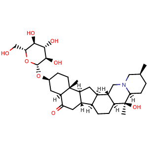 Chemical structure of (3S,4aS,6aS,6bS,8aS,9S,9aS,12S,15aS,15bR,16aS,16bR)-9-hydroxy-9,12,16b-trimethyl-3-(((2R,3R,4S,5S,6R)-3,4,5-trihydroxy-6-(hydroxymethyl)tetrahydro-2H-pyran-2-yl)oxy)docosahydrobenzo[4,5]indeno[1,2-h]pyrido[1,2-b]isoquinolin-5(1H)-one , CAS 32685-93-1, AChemBlock U127557