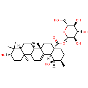 Chemical structure of Pomolic acid beta-D-glucopyranosyl ester , CAS 83725-24-0, AChemBlock U127562