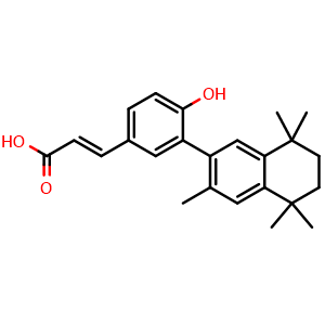 Chemical structure of 2-Propenoic acid, 3-[4-hydroxy-3-(5,6,7,8-tetrahydro-3,5,5,8,8-pentamethyl-2-naphthalenyl)phenyl]- , CAS 196961-43-0, AChemBlock U127568