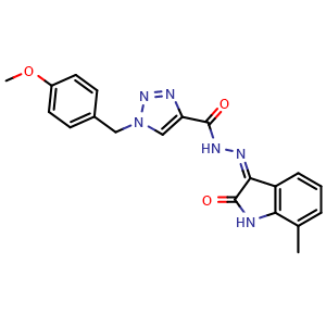 Chemical structure of (Z)-1-(4-methoxybenzyl)-N'-(7-methyl-2-oxoindolin-3-ylidene)-1H-1,2,3-triazole-4-carbohydrazide , CAS 2271081-58-2, AChemBlock U127570