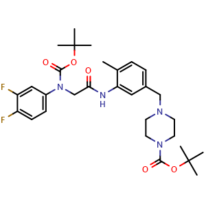 Chemical structure of tert-butyl 4-(3-(2-((tert-butoxycarbonyl)(3,4-difluorophenyl)amino)acetamido)-4-methylbenzyl)piperazine-1-carboxylate , CAS 309712-84-3, AChemBlock U127571