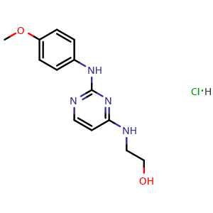 Chemical structure of 2-[[2-(4-Methoxyanilino)pyrimidin-4-yl]amino]ethanol hydrochloride , CAS 1049741-55-0, AChemBlock U127594