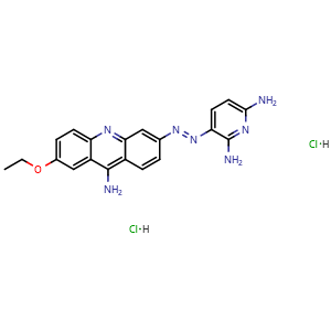 Chemical structure of 2,6-Pyridinediamine, 3-[2-(9-amino-7-ethoxy-3-acridinyl)diazenyl]-, hydrochloride (1:2) , CAS 1093100-07-2, AChemBlock U127595