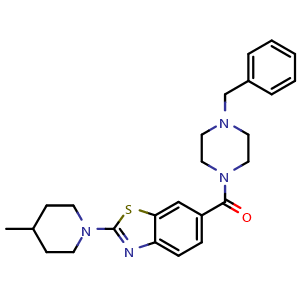 Chemical structure of [2-(4-Methyl-1-piperidinyl)-6-benzothiazolyl][4-(phenylmethyl)-1-piperazinyl]methanone , CAS 906258-48-8, AChemBlock U127623