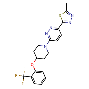 Chemical structure of Pyridazine, 3-(5-methyl-1,3,4-thiadiazol-2-yl)-6-[4-[2-(trifluoromethyl)phenoxy]-1-piperidinyl] , CAS 921605-87-0, AChemBlock U127626