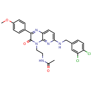 Chemical structure of N-[2-[6-[[(3,4-Dichlorophenyl)methyl]amino]-2-(4-methoxyphenyl)-3-oxopyrido[2,3-b]pyrazin-4(3H)-yl]ethyl]-acetamide , CAS 1018674-83-3, AChemBlock U127629